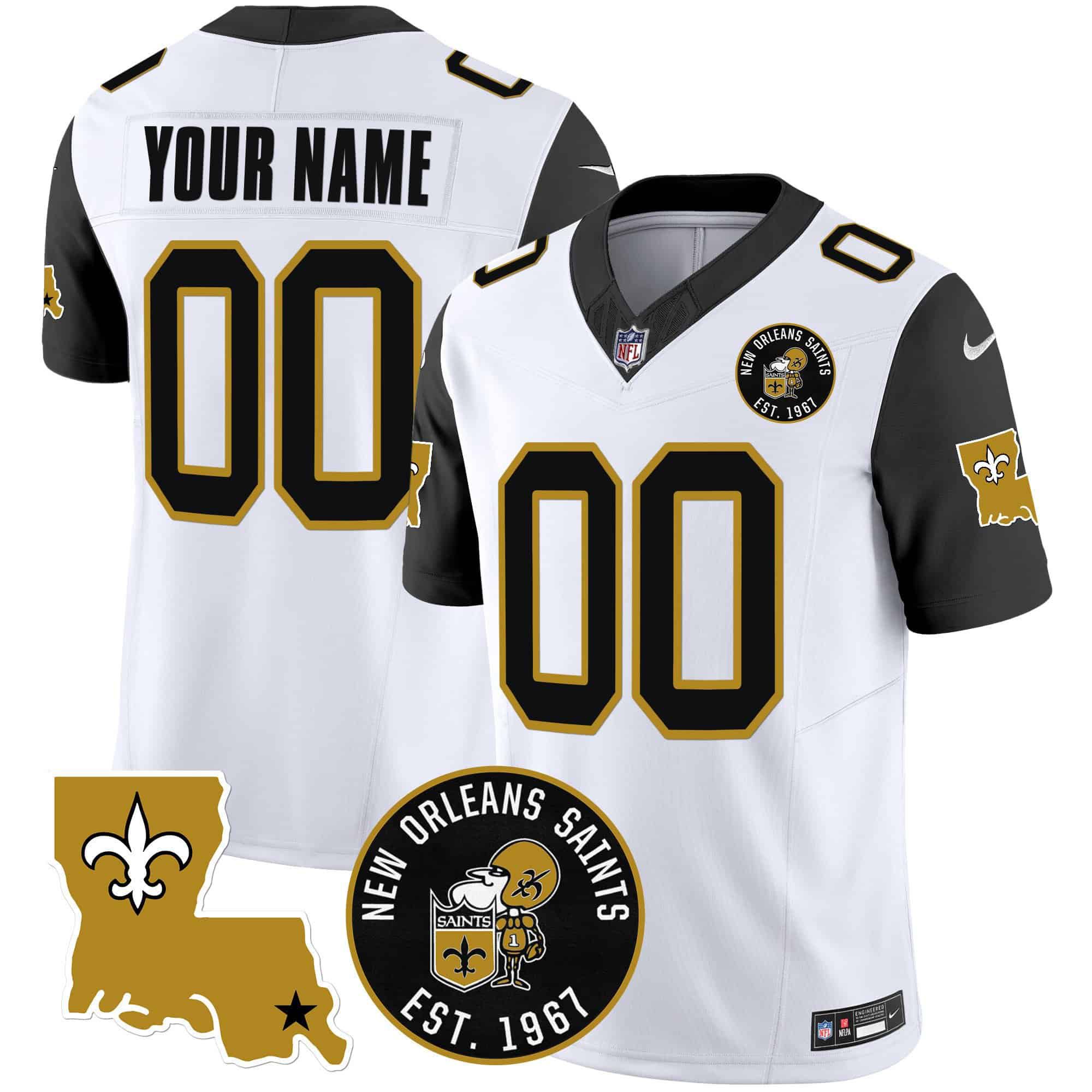 Men New Orleans Saints White 2024 Nike 1967 Patch Vapor Custom NFL Jersey style 2